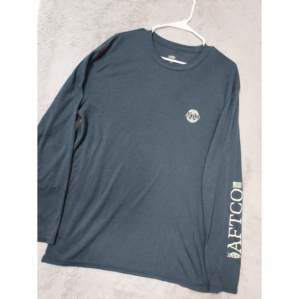 Aftco Shirt Mens XL Long Sleeve Fishing Graphic Tee Blue Performance Graphic
